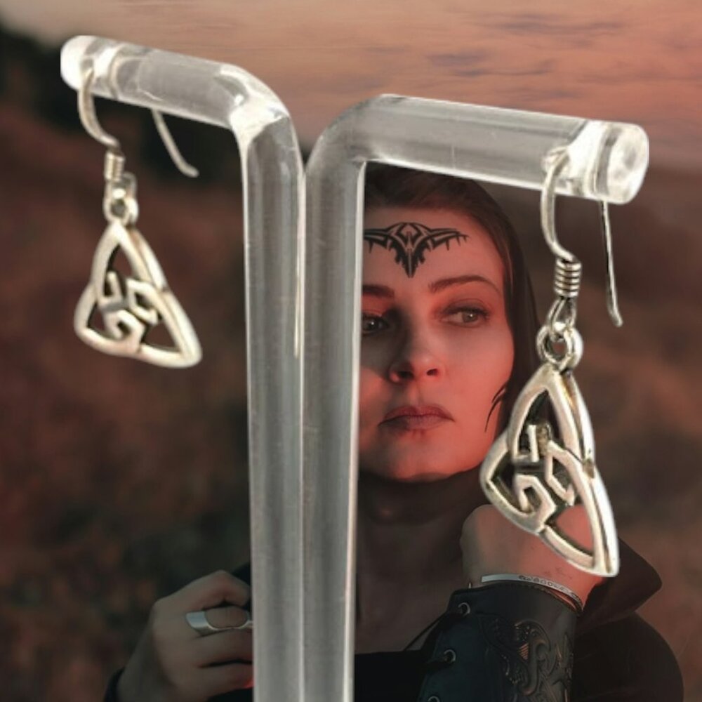 Celtic Knot Dangle Earrings, Solid Sterling Silver - image 1